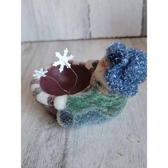 Snowman peppermint snowflake tea light mini candle holder Xmas glitter - Picture 4 of 7